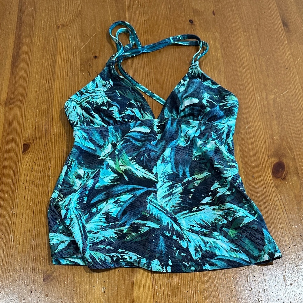Athleta Teal and Black Tropical Halter Top